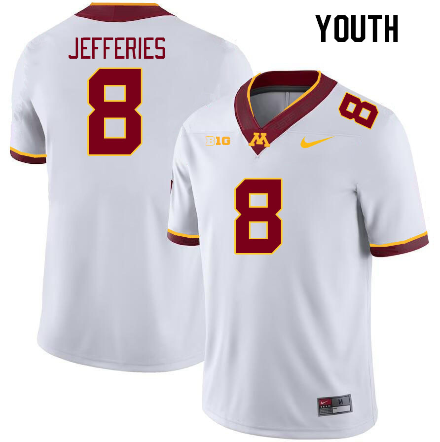 Youth #8 Darnell Jefferies Minnesota Golden Gophers College Football Jerseys Stitched-White - Click Image to Close